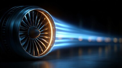 Powerful jet engine creating thrust with glowing exhaust for aerospace technology concepts and futuristic transportation projects, a modern and dynamic design.