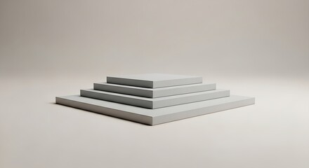 Minimalist arrangement of four stacked square concrete blocks creating a modern geometric pyramid on a neutral studio background