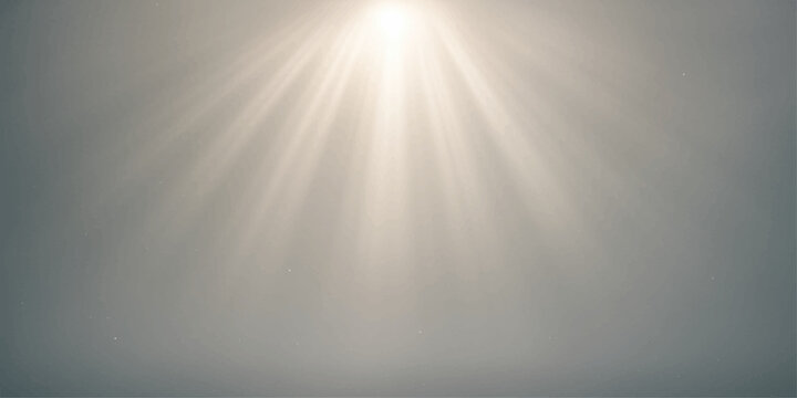 Bright sun rays shine through clouds over a brushed silver metal texture