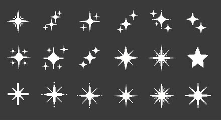 Pixel Art Sparkle Star Icons Set: Retro 8-bit & 16-bit Gaming Vectors