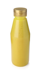 Bottle of mustard sauce isolated on white