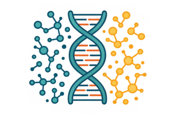 Dna double helix structure with molecular connections, representing genetics, science and medical research