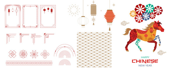 Plakat Chinese new year frame,border. year of horse abstract decoration element object