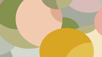 Serene and Earthy Abstract Circle Pattern: Soft, Overlapping Geometric Shapes in Muted Tones of Blush Pink, Mustard Yellow, Olive Green, and Dusty Grey for a Calming Background