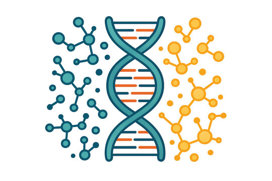 Dna double helix structure with molecular connections, representing genetics, science and medical research