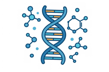 Dna double helix structure with molecular connections representing genetic research, science, and biology on transparent background