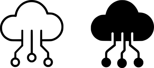 Cloud computing, black and white vector, outline and silhouette versions