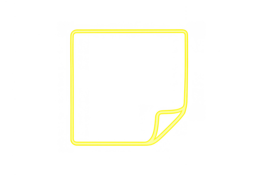 Yellow neon sticky note icon with glowing page curl effect creating a vibrant reminder concept