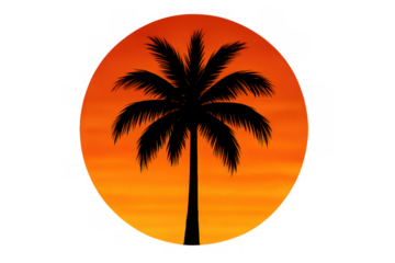 Palm tree silhouette against vibrant sunset, illustrating tropical travel destination and summer vacation dreams