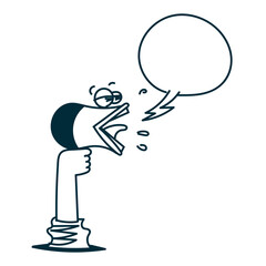 funny megaphone character shouting and yelling with bubble talk illustration in doodle cartoon 