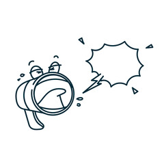 funny megaphone character shouting and yelling with bubble talk illustration in doodle cartoon 