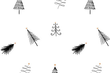 Christmas tree png background, festive pattern in doodle black design