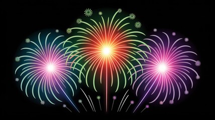 Colorful fireworks display bursting in a vibrant celebration on black background