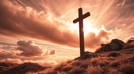 Cross on Hilltop at Sunrise A Symbol of Faith and Hope