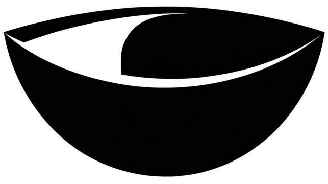 Stylized black eye shape with white highlight on white background.