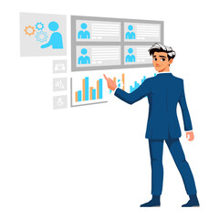 Obraz premium Business Data Management and Analysis Concept. Vector flat person illustration. Business Concept illustrations