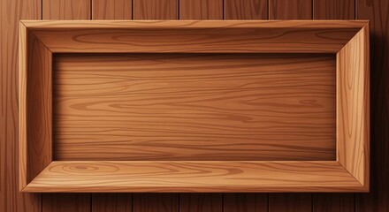 Empty Rectangular Wooden Frame on Dark Wooden Background with