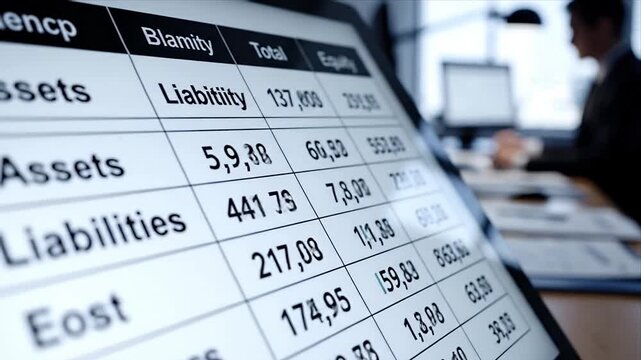 Financial Spreadsheet Displaying Assets Liabilities and Equity on a Digital Tablet Screen Business Accounting Data Analysis and Corporate Finance Planning in an