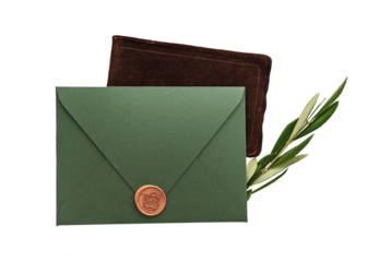 Green greeting envelope png sticker isolated image, transparent background