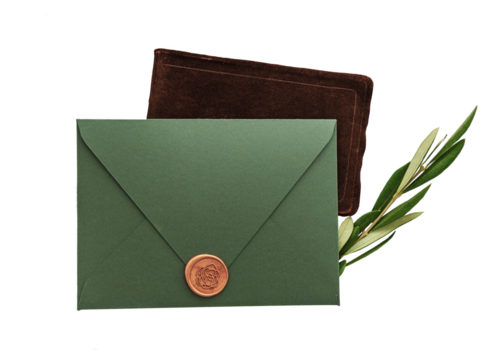 Green greeting envelope png sticker isolated image, transparent background