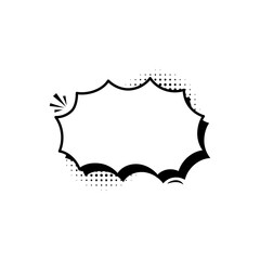 Explosive pop art speech bubble template with halftone shadow effect, isolated on a white background for dialogue