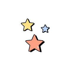 Adorable trio of colorful hand-drawn star illustrations with black outlines, perfect for decoration and design