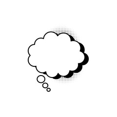 A simple black and white comic book speech bubble illustration with a dotted background effect