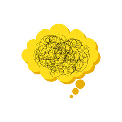 Tangled Mindset Unraveling Complex Thoughts in a Conceptual Yellow Thought Bubble