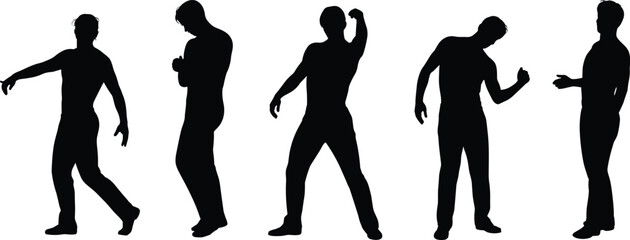Human silhouette, body posture, gesture reference, dynamic pose, animation asset, expressive stance, figure study, black outline, character design, motion