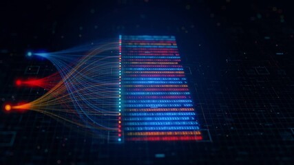 Big data binary code flow with vibrant colors visualizing machine learning, Quantum computing, Digital data networks, and data processing in a digital environment. - Powered by Adobe