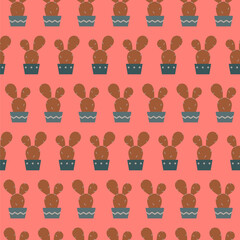 Brown Cactus Pattern Pink Background