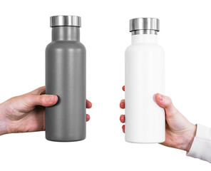 Gray and white water bottle png mockups