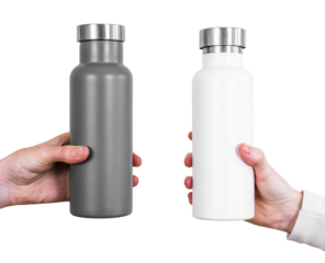 Gray and white water bottle png mockups