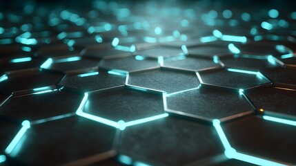 Digital honeycomb structure glows with internal turquoise illumination across a dark surface