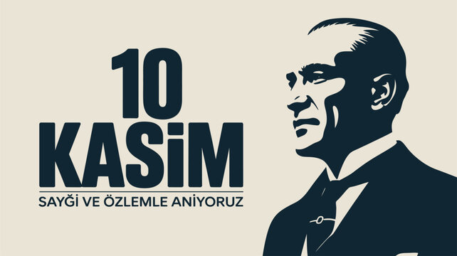 10 Kasım Commemoration with Portrait of Atatürk in Black and White
