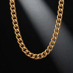 Gold chain necklace isolated on black. Jewelry design element for fashion catalog isolated on transparent or white background. Generative ai