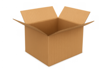 Cardboard box open and empty, ready for packing, moving, or shipping with transparent background
