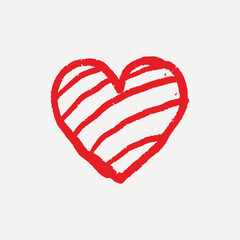 Hand-drawn striped red heart, Valentine's Day vector
