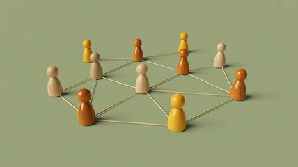 Obraz premium Abstract representation of interconnected diverse figures forming a network, symbolizing collaboration, communication, community, and social relationships in a modern, inclusive environment