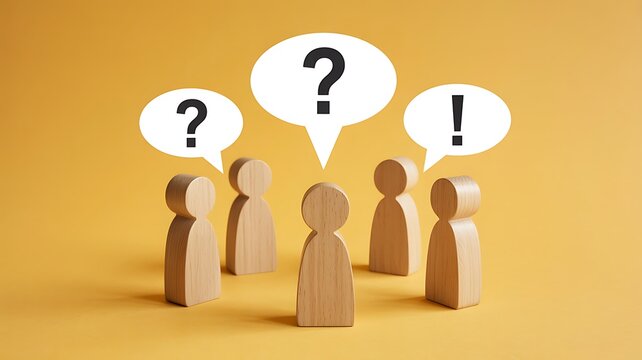 Questioning Minds Wooden Figures Amidst Doubt and Insight - Powered by Adobe