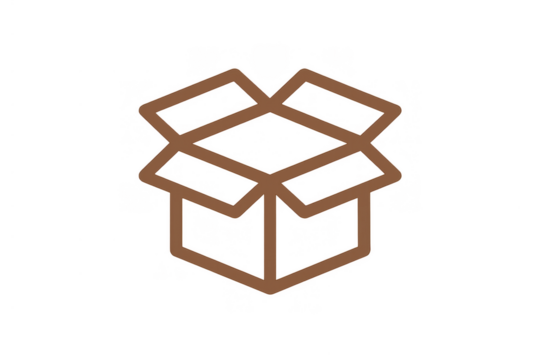 Open cardboard delivery box icon representing shipping, logistics, unpackaging, and e-commerce transactions