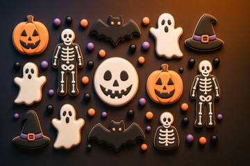 Spooky Halloween Cookies Arranged in Festive Treat Feast