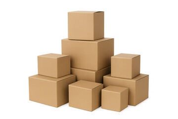 Fototapeta premium Cardboard boxes stacking, packaging and delivery concept, brown cartons pile, transparent background