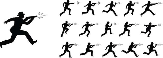 Silhouette, gunmen, action, running, attack, group, army, shooter, combat, motion, black, figures, weapon, dramatic, pose, danger, tactical, military, confrontation, teamwork