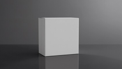 Blank white wide square box with closed hinged flap lid on black background. Clipping path around box mock up. 3d illustration 