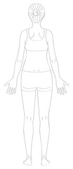 全身の女性線画イラスト（背面／後ろ姿・色なし）
