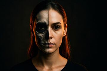 Artistic Portrait of Skull Blending with Human Expression