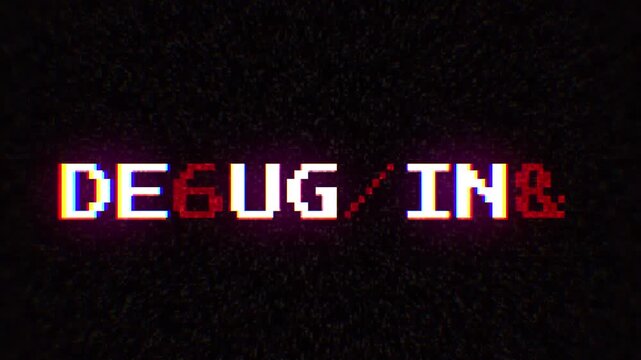 Intentional digital artifact injection fx animation, decoding a noisy scambled 8-bit text debugging.4k mov