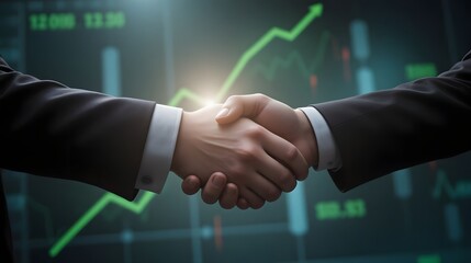 Seal the Deal with a Strategic Partnership Handshake for Growth in Global Financial Markets and Investment Success with Rising Stock Market Charts