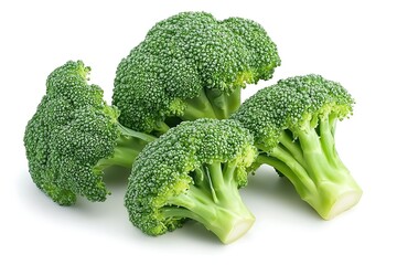 Fresh Raw Green Broccoli Florets Displayed on a White Surface Vegetable Food Still Life